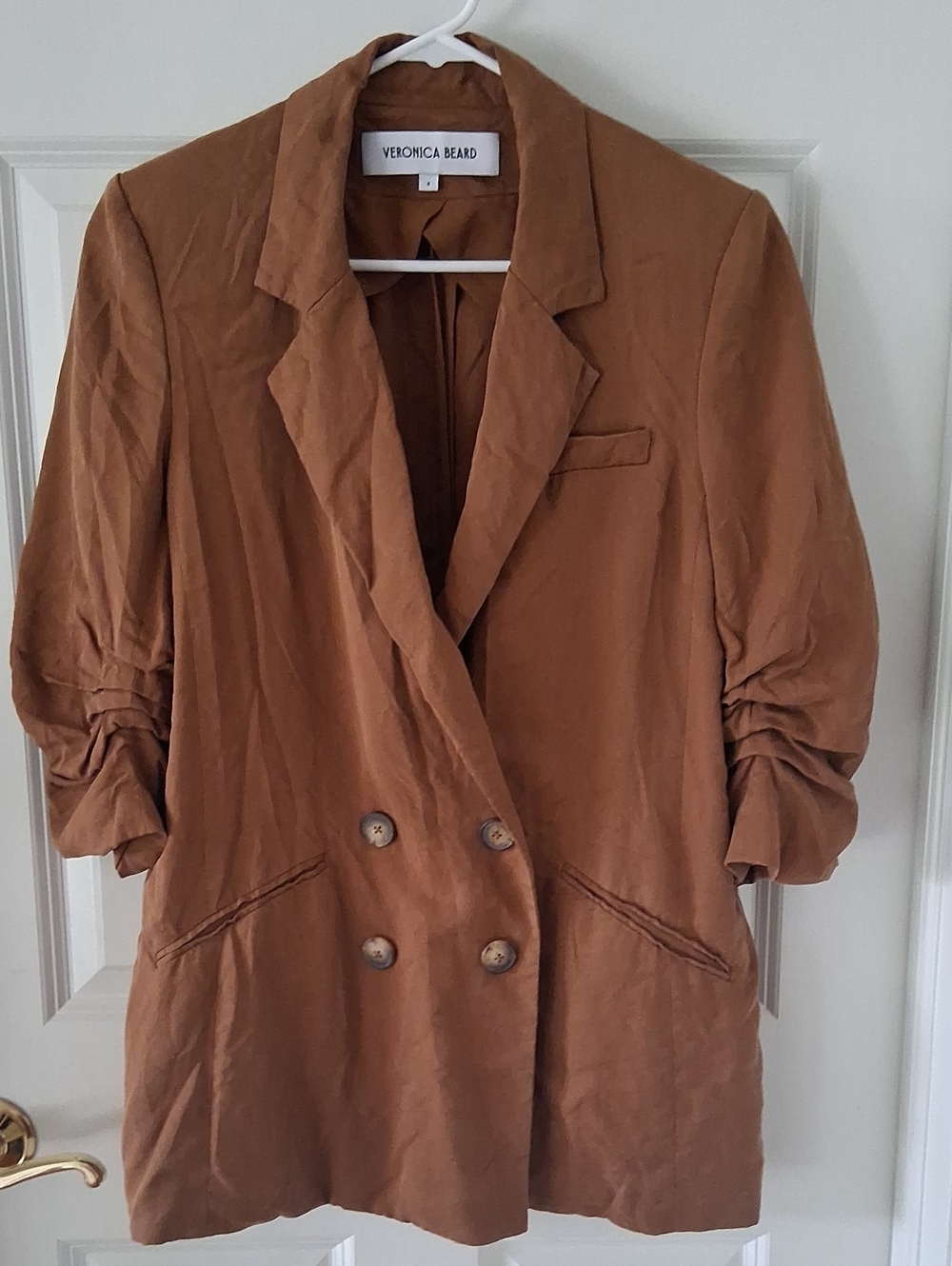 Veronica Beard RTR Rupert Whisky Double Breasted Ruched Sleeve Jacket Size 8